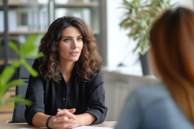 Attractive young woman HR interviewing job applicant Concept of a being member of successful company