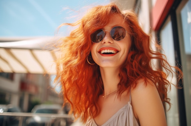 Attractive young woman with curly red hair and a smile