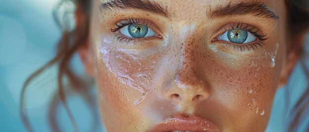 An attractive young woman with healthy glowing skin is applying a skincare product on her skin