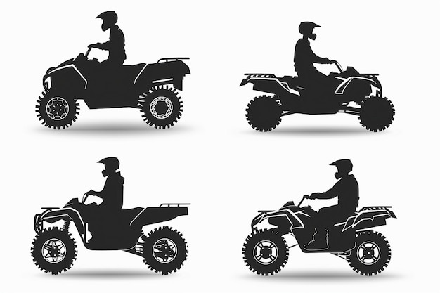 白い背景でオフロードを走るATV