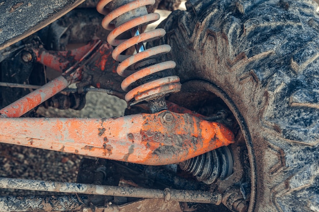 Atv Quad bike, close-up of details: headlights, shock absorber