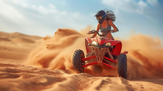 두바이의 사막에서 모래 언덕에서 ATV 라이더