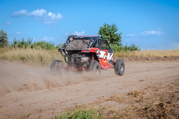 ATV and UTV riding in sandy dusty track Amateur competitions 4x4