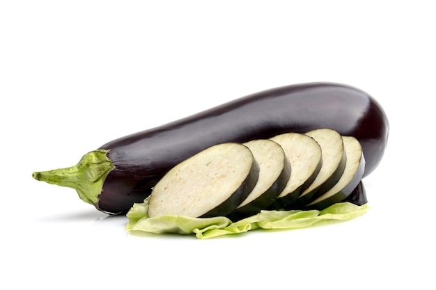 Aubergine or eggplant on white background