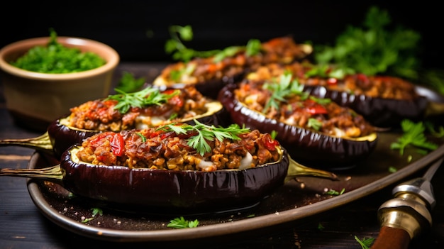 Aubergines stuffed with mince