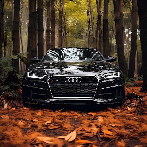 Foto audi auto is geparkeerd in het herfst bos