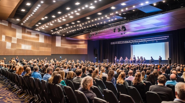 Audience at a Modern Conference Hall Listening to a Panel Discussion  Generative AI | Premium AI-generated image