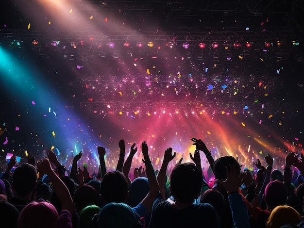 The audience raised hands at a concert in rock club