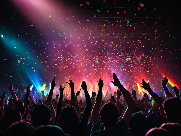 Зрители подняли руки на концерте в рок-клубе.