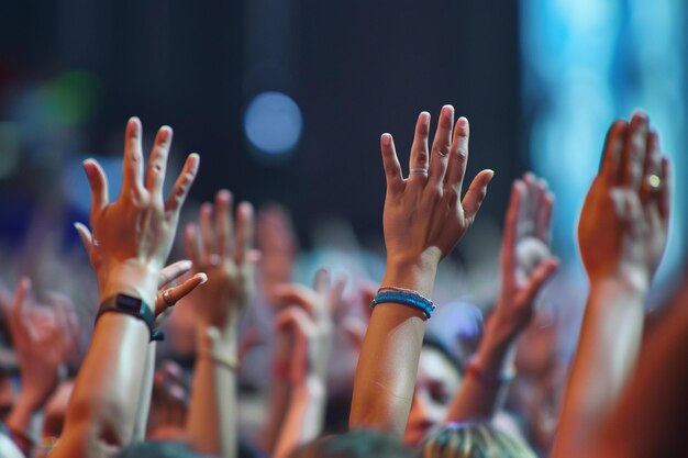 Foto il pubblico alza le mani in un evento generato dall'ai