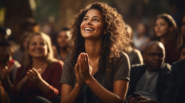 Audience sitting in an amphitheater and applauding during discussion Generative Ai