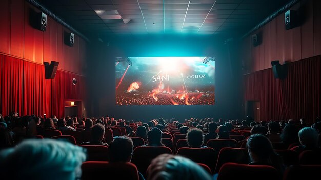 An audience watches a movie in a theater