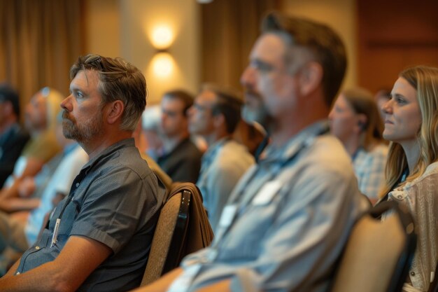 Photo audience watching speaker lead presentation