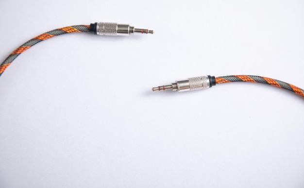 Photo audio cable on the white background