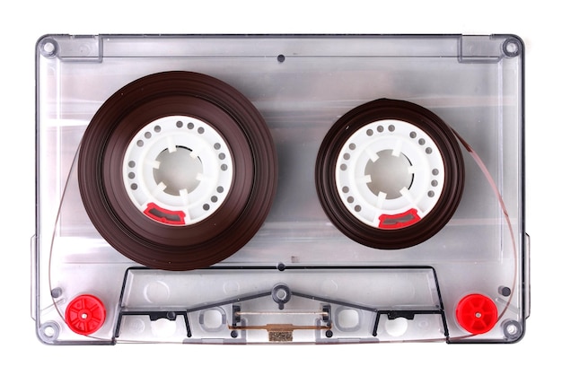 Photo audio cassette with color label isolated on white