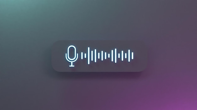 Audio recording neon icon 3d render illustration