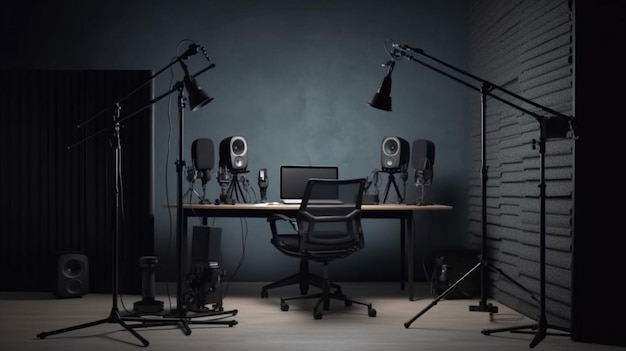 Premium Photo | Audio recording studio equipment on black ...