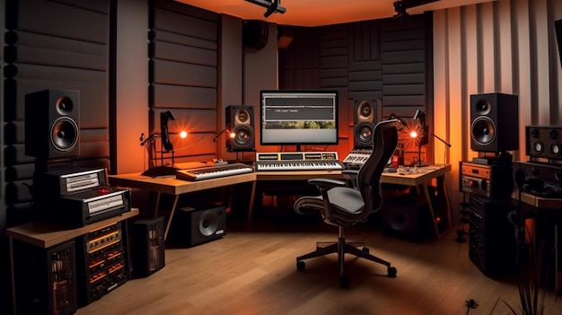 Audio workplace recording studio and computer music studio setup Generative AI