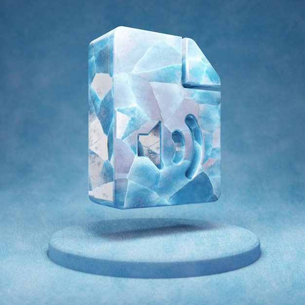 Audiobestand icoon. Gebarsten blauw Ice Audio File-symbool op blauw sneeuwpodium. Social Media Icon voor website, presentatie, ontwerpsjabloon element. 3D render.