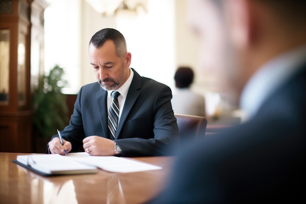 Auditor taking notes during a oneonone client consultation