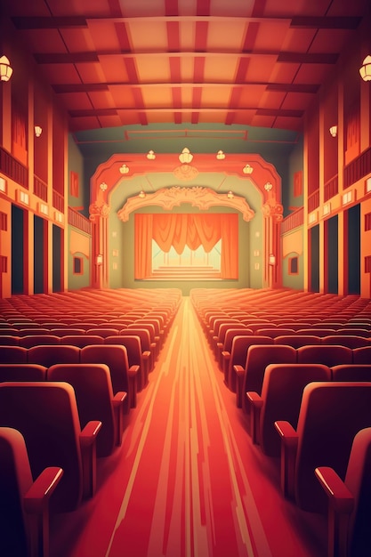 The auditorium of the movie theater was empty Illustration Generative AI