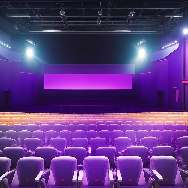 Auditorium seats with white empty screen generated by ai