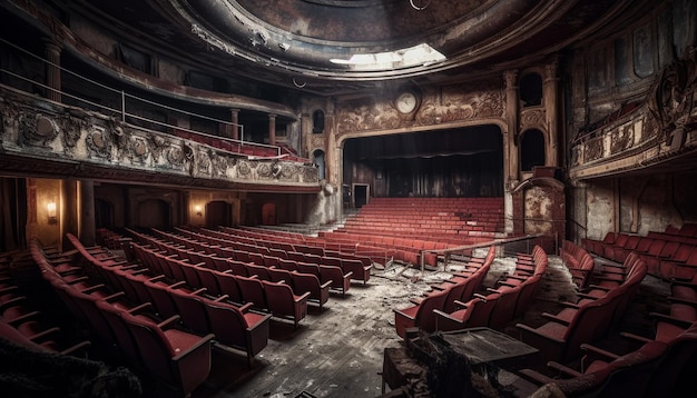 Photo the auditorium of the theater of the abandoned theater in the center of the city of volgograd.