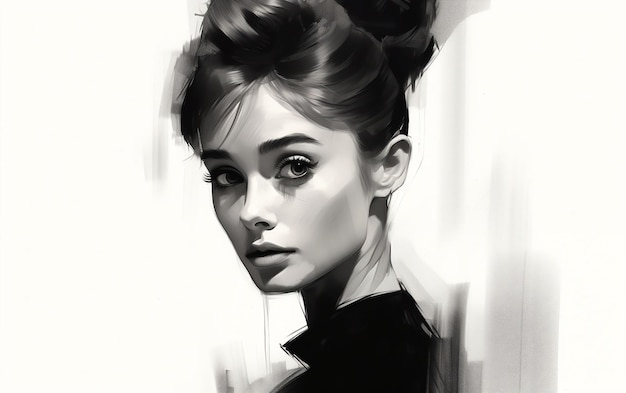 Audrey Hepburn Portrait in Expressive Sketch Style Generative AI