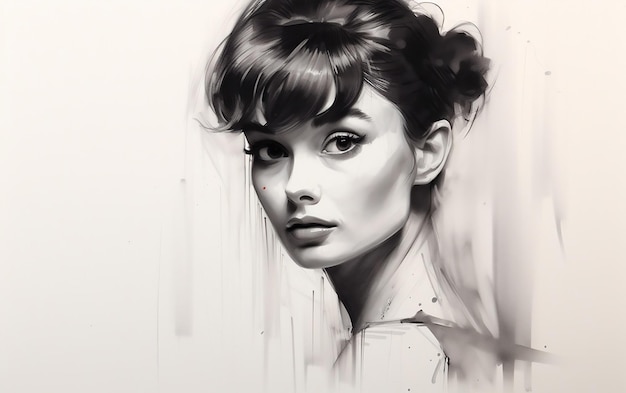 Audrey Hepburn Portrait in Expressive Sketch Style Generative AI