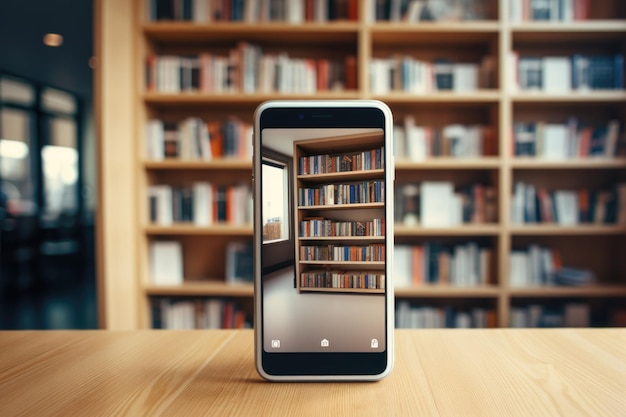 写真 augmented reality bookshelf on smartphone