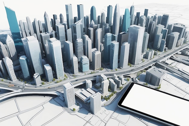 Augmented Reality City Planning and Development Mockup met lege witte lege ruimte voor het plaatsen van uw ontwerp