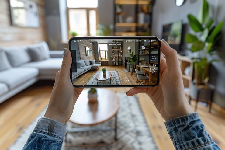 Photo augmented reality mockup of interior design created with generative ai