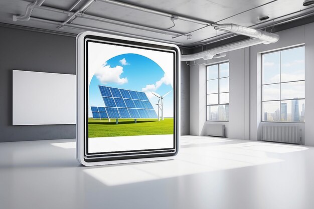 Photo augmented reality renewable energy innovation mockup with blank white empty space for placing your design