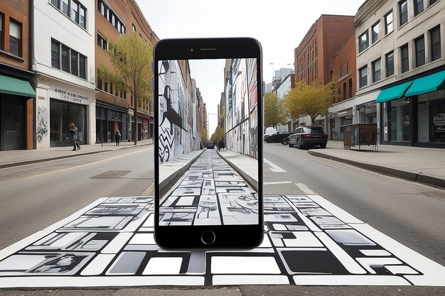 Foto mockup di installazione di street art in realtà aumentata