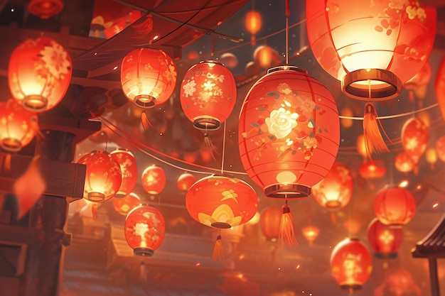 8月15日中秋節中国の伝統的な祭り古典的な吊り提灯イラスト