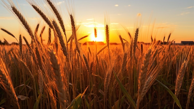 August fiels with wheat spikelets Illustration AI GenerativexA