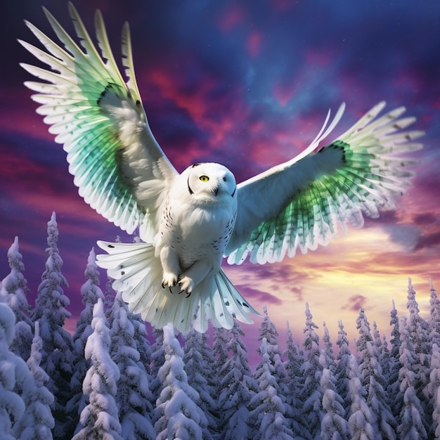 Aurora Aviator Snow Owls Dancing in the Northern Lights