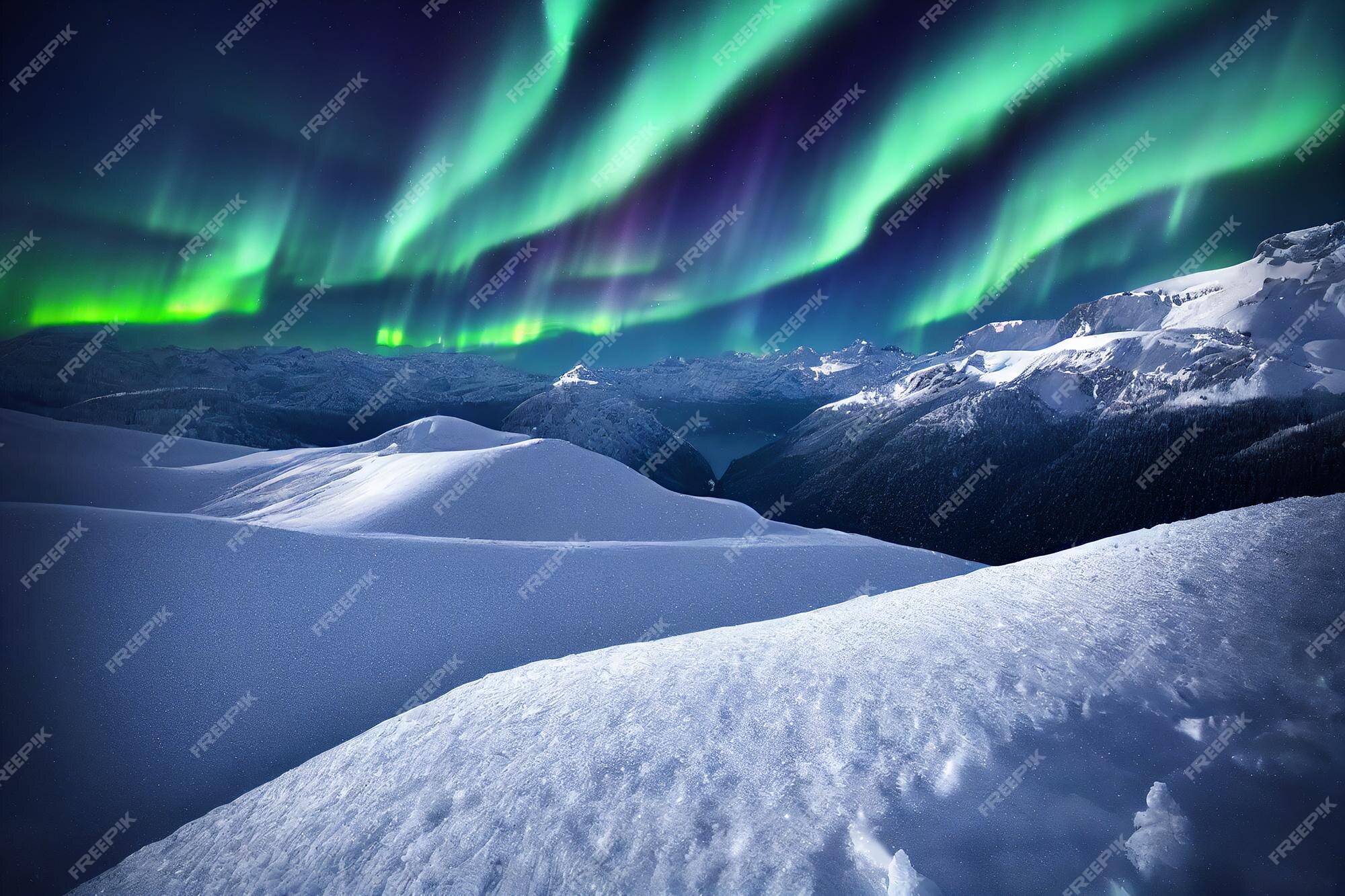 4K Wallpaper of Aurora Glowing over Snowy Mountains for PC Desktop