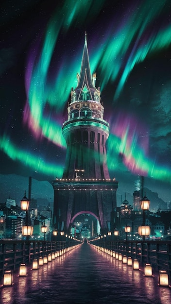 the aurora borealis over a city