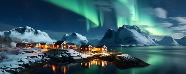 Aurora borealis over Hamnoy in Norway