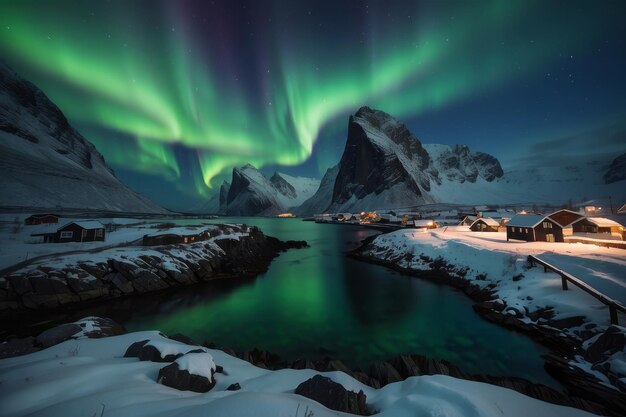 Aurora borealis over hamnoy in norway