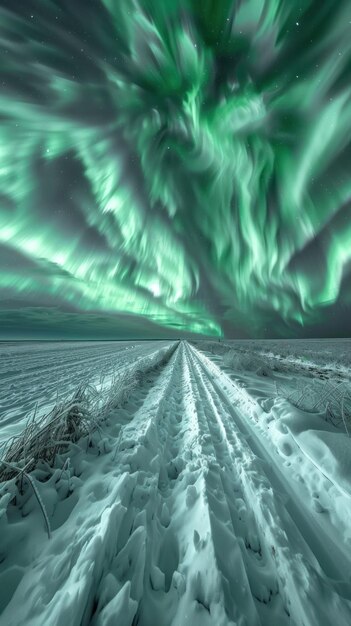 Aurora Borealis Illuminates Snowy Road