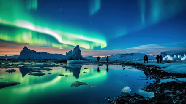 Aurora borealis in Jokulsarlon IJsland Generatieve AI