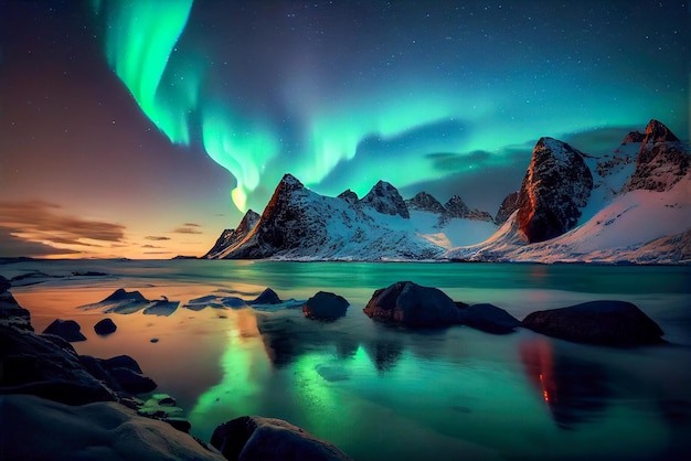 Photo aurora borealis on the lofoten island norway