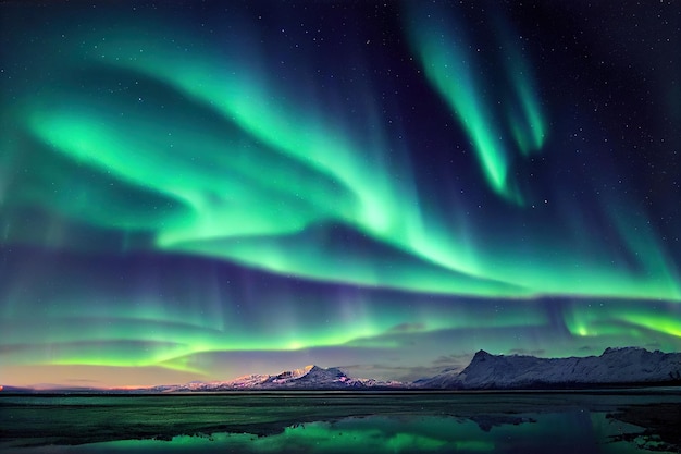 Aurora borealis above mountains