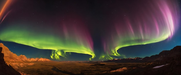 Aurora Borealis nachtelijke hemel panoramisch landschap behang