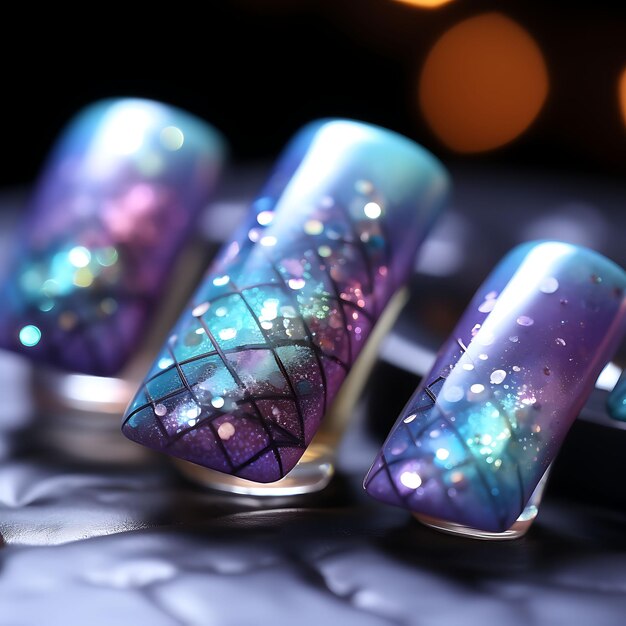 Aurora Borealis Nails Design Iridescent Colors Bokeh Effect Concept Idea Creative Art Photoshoot