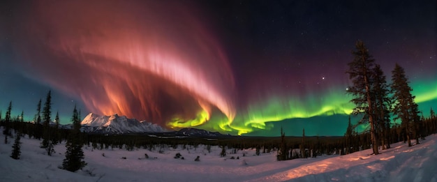Aurora Borealis night sky panoramic landscape wallpaper