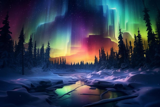 Aurora borealis over een rivier