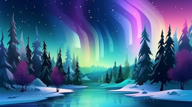 Aurora borealis poster northern lights in artistic night Generative AI